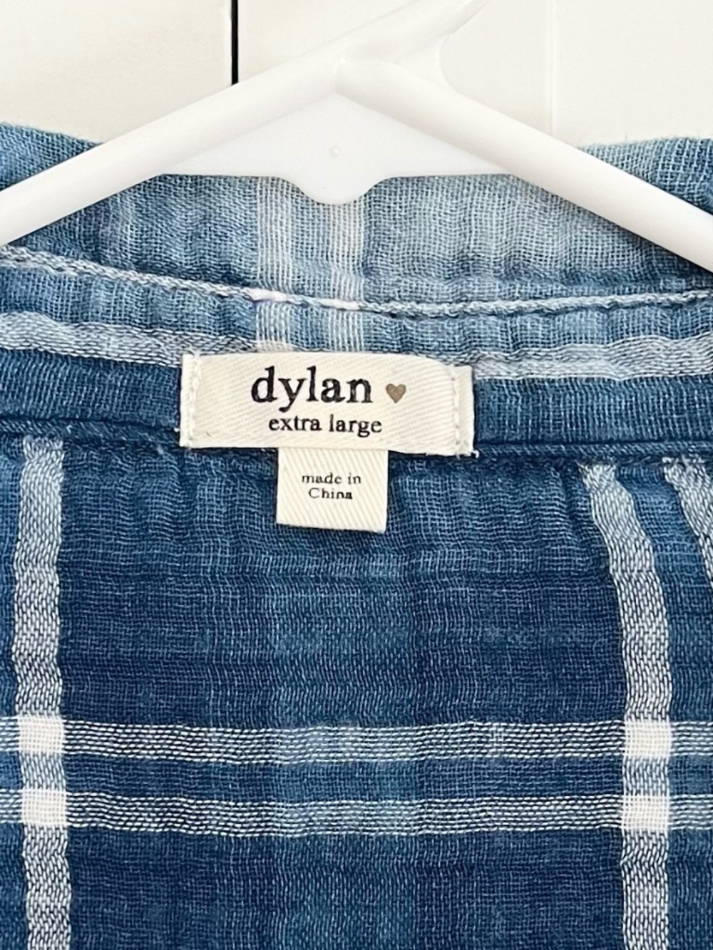 Dylan Cotton Gauze Button Down Shirt Blue White Plaid XL - Picture 5 of 7